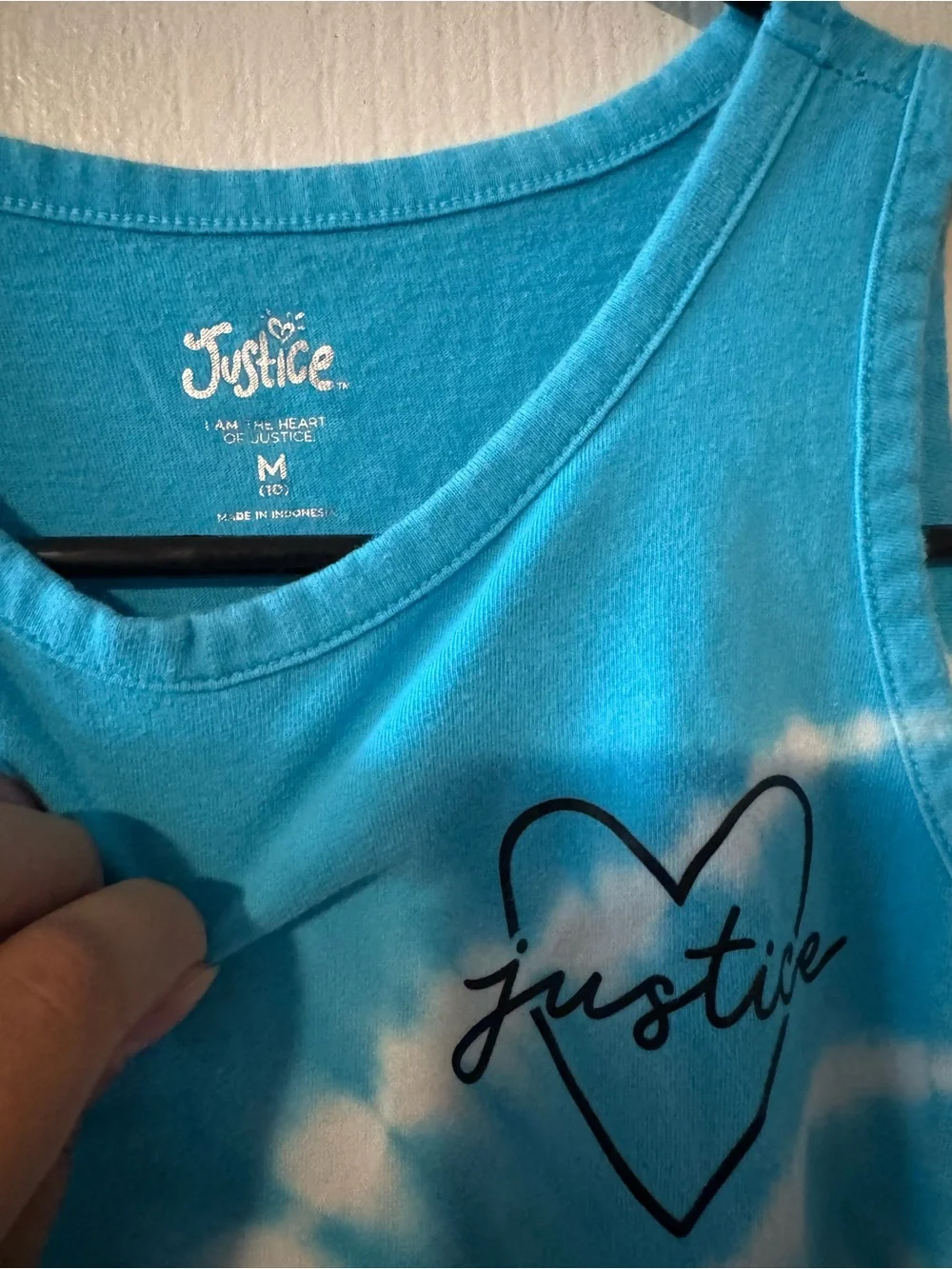 Justice Turquoise Tie-Dye Tank with Heart Logo